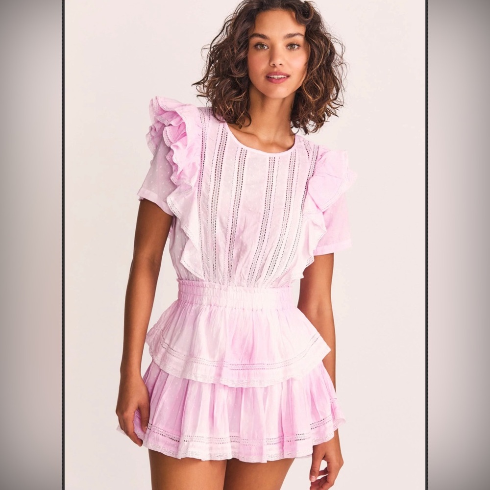 LoveShackFancy Natasha Mini Dress XL Pink Hand Tie Dyed EUC Ruffle